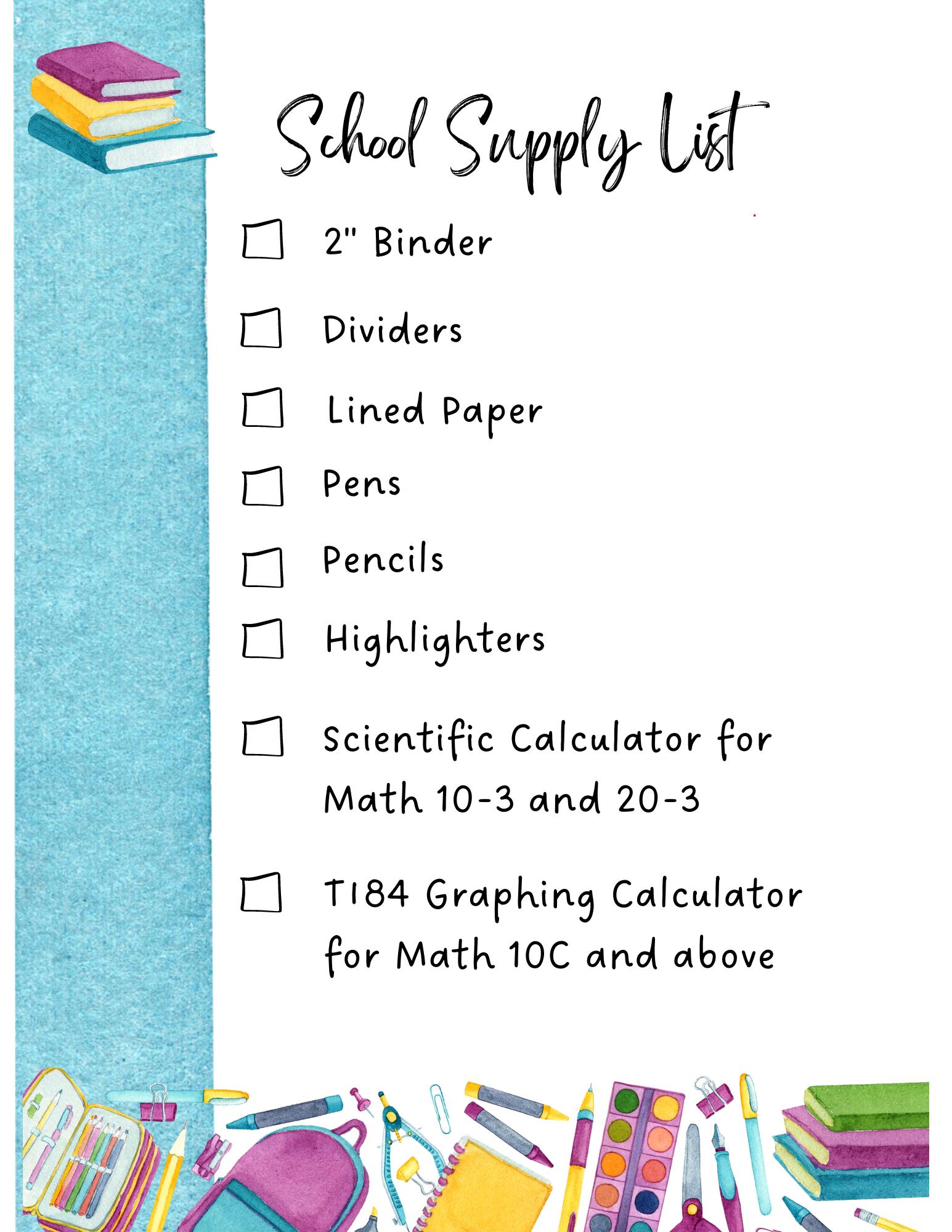 School Supply List